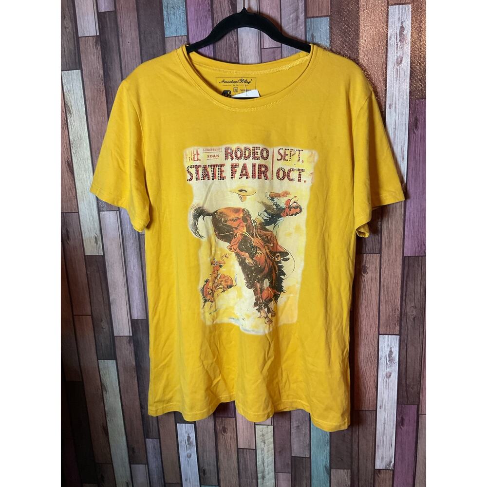 Mustard Short Sleeve Graphic Rodeo State Fair Sequins American Bling XL Size NWT